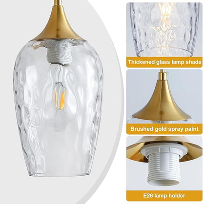 Glass Pendant Lights Kitchen Island 2 Pack, Gold Pendant Light Fixtures with Hand-Blown Clear Glass Modem Farmhouse Hanging Light for Kitchen Sink Dining Room Bedroom