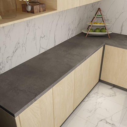 3yecao 16"×1181" 3D Extra Thick Large Size Darker Grey Black Concrete Wallpaper Peel Stick Waterproof Dark Gray Concrete Cement Contact Paper Adhesive Textured Sticker for Bedroom Bathroom Gym Walls
