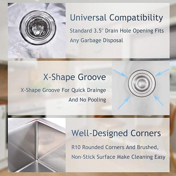 HOTIS 22x18 Inch Drop In Kitchen Sink, Stainless Steel Handmade Single Bowl Topmount Kitchen Sink, Brushed Nickel Prep Sink with Strainer