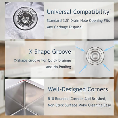 HOTIS 22x18 Inch Drop In Kitchen Sink, Stainless Steel Handmade Single Bowl Topmount Kitchen Sink, Brushed Nickel Prep Sink with Strainer