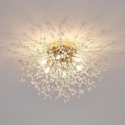 CM MZY 6-Light Sputnik Flush Mount Ceiling Light Fixture, Modern Gold Crystal Firework Ceiling Lights, Close to Ceiling Lamp for Bedroom Kitchen Hallway Entryway Bathroom