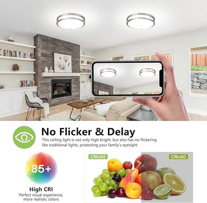 Flush Mount Ceiling Light - 2 Pack 36W 3000K/3500K/4000K/5000K/6000K Dimmable Led Ceiling Light Fixture for Kitchen Hallway Bedroom Bathroom (2, Brushed Nickel, 14 Inch)