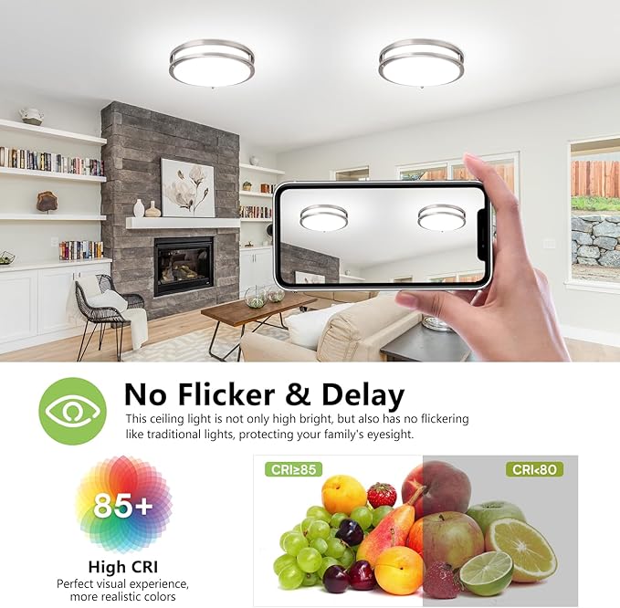 Flush Mount Ceiling Light - 2 Pack 36W 3000K/3500K/4000K/5000K/6000K Dimmable Led Ceiling Light Fixture for Kitchen Hallway Bedroom Bathroom (2, Brushed Nickel, 12 Inch)
