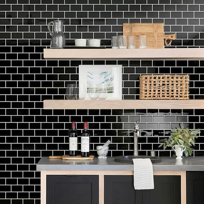 STICKGOO Subway Tiles Peel and Stick Backsplash, Stick on Tiles Kitchen Backsplash in Black (Sample, Thicker Design), 12" x 12"