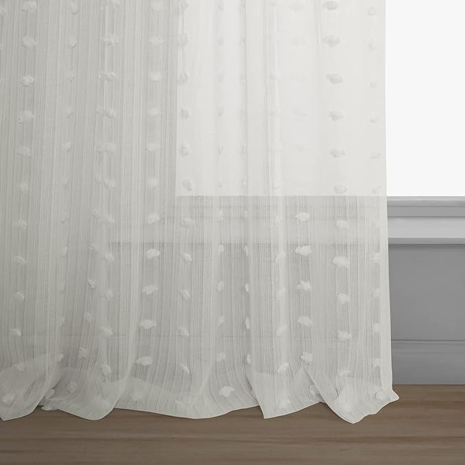HPD Half Price Drapes Patterned Faux Linen Sheer Curtains for Living Room 50 X 120 (1 Panel), Rod Pocket Window Curtains for Bedroom, Strasbourg Dot
