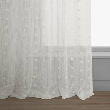 HPD Half Price Drapes Patterned Faux Linen Sheer Curtains for Living Room 50 X 120 (1 Panel), Rod Pocket Window Curtains for Bedroom, Strasbourg Dot