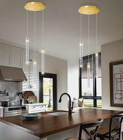 Mini Chandelier Modern Crystal Pendant Lights for Kitchen Island LED Dimmable Light fixtures Adjustable Hanging Ceiling Pendant Lighting for Dining Room Hallway 3000K 6000K