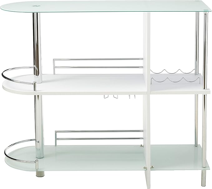 Kings Brand Furniture Bar Table with Two Tempered Glass Shelves, White
