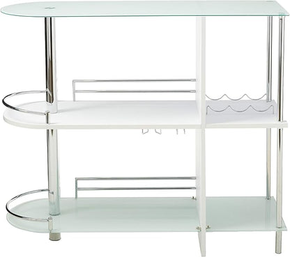 Kings Brand Furniture Bar Table with Two Tempered Glass Shelves, White