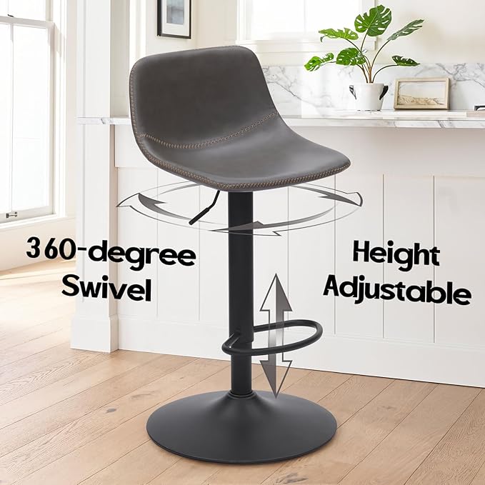 Adjustable Bar Stools Set of 2, Swivel Bar Stools, Bar Height Stools with Back Support Counter Height Bar Chairs Pu Leather Bar Stool for Kitchen Island Rustic Bar stools