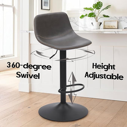 Adjustable Bar Stools Set of 2, Swivel Bar Stools, Bar Height Stools with Back Support Counter Height Bar Chairs Pu Leather Bar Stool for Kitchen Island Rustic Bar stools