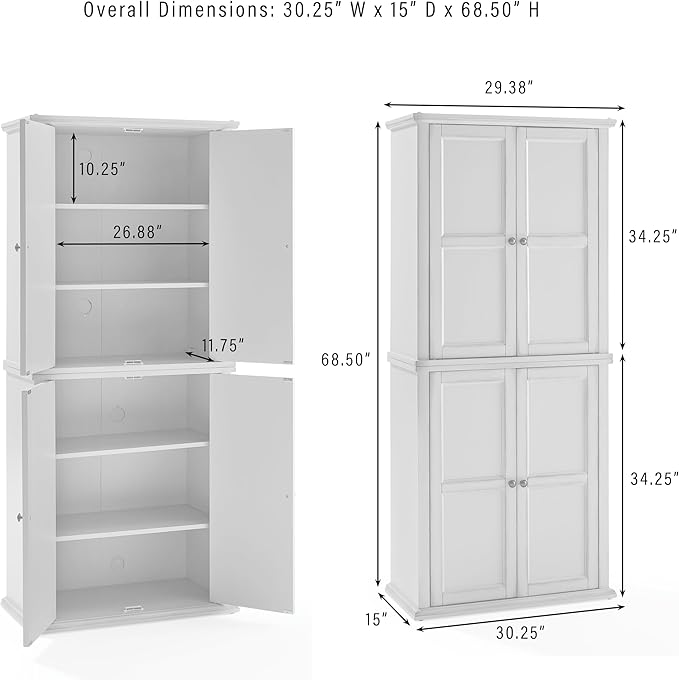 Crosley Furniture Holbrook Traditional Tall Kitchen Pantry, Laundry Room Cabinet, Bathroom Storage Cabinets, Distressed Seafoam Blue