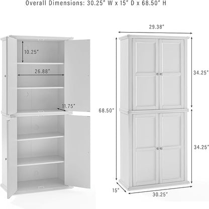Crosley Furniture Holbrook Traditional Tall Kitchen Pantry, Laundry Room Cabinet, Bathroom Storage Cabinets, Distressed Seafoam Blue
