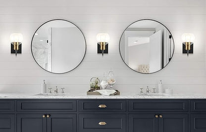 JONATHAN Y 5.88" Black/Brass Gold 1-Light Vintage Wall Sconce, LED Vanity Light for Bathroom Bedroom Entryway, Clear Glass Globe Shade, Modern Industrial Arched Lamp, LED Bulb Included JYL3526A