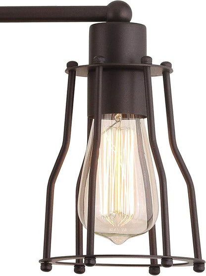 JONATHAN Y 24" Oil Rubbed Bronze Modern Industrial Metal Vanity Light, Bathroom Sconce for Mirror, Reversible 3-Light Wall Lamp with Metal Cage Shade for Hallway, LED Bulb Included (JYL7421A)