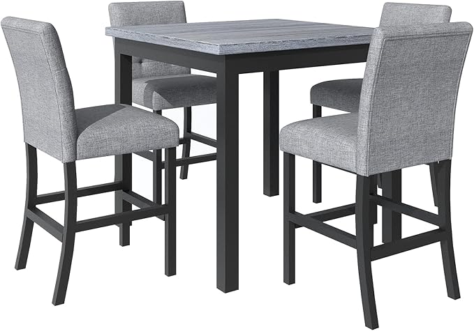 Virubi 5-Piece Dining Table Set for 4 with Chairs, Modern Square Solid Wood Kitchen Table Set with Upholstered High-Back Stools w/Footrest for Home Kitchen Dining Room, Black