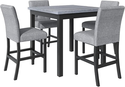 Virubi 5-Piece Dining Table Set for 4 with Chairs, Modern Square Solid Wood Kitchen Table Set with Upholstered High-Back Stools w/Footrest for Home Kitchen Dining Room, Black