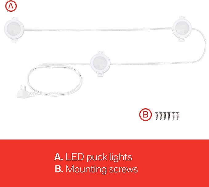 UltraPro LED Puck Lights, 3 Pucks, Under Cabinet Lighting, 2700K Warm White, 385 Lumens, Kitchen, Counter, Plug-in, Wired, Pre-Linked, 45415