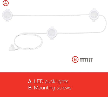UltraPro LED Puck Lights, 3 Pucks, Under Cabinet Lighting, 2700K Warm White, 385 Lumens, Kitchen, Counter, Plug-in, Wired, Pre-Linked, 45415