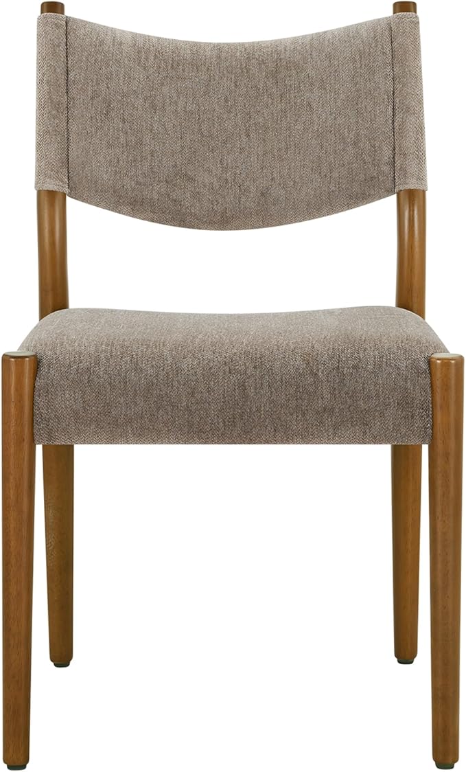KISLOT Upholstered Dining Chairs Set of 2, Solid Wood Armless Kitchen Chairs with Soft Polyester Fabric, 18.9" Seat Height, Modern Dining Room Seating, 300 lbs Capacity, Brown