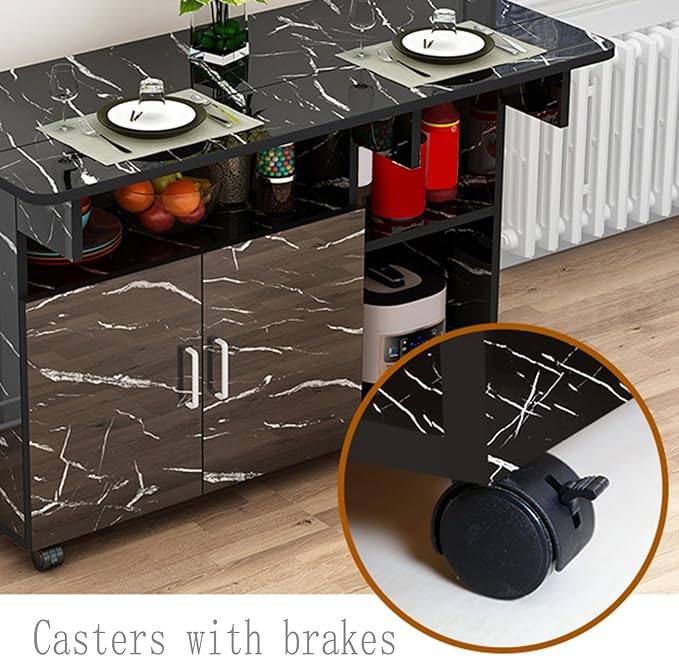 Kitchen Island with Drop Leaf, Rolling Island Cart Mobile Folding Dining Table with 4 Wheels and Shelf(White,L120cm/47in)