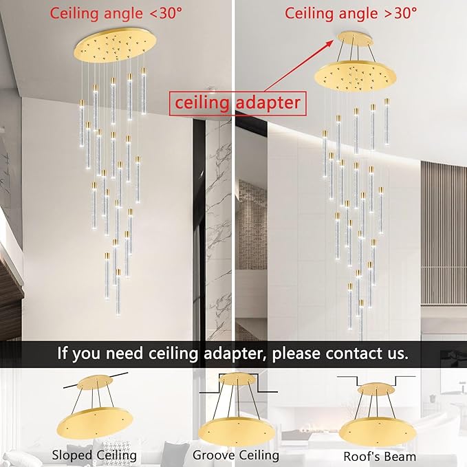 20-Lights Modern Led Crystal Chandeliers Long Large Spiral Chandeliers High Ceilings chandelier for Staircase Foyer