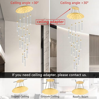 20-Lights Modern Led Crystal Chandeliers Long Large Spiral Chandeliers High Ceilings chandelier for Staircase Foyer