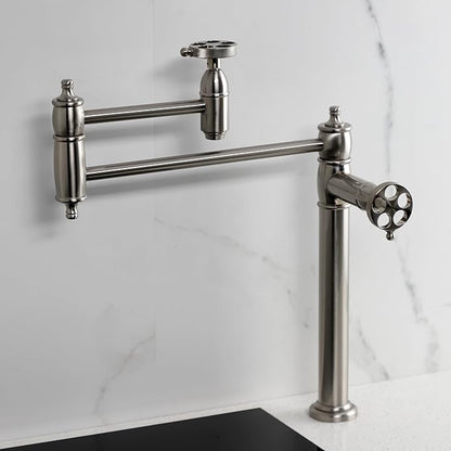 Kingston Brass KS3708RKZ Wendell Two-Handle 1-Hole Deck Mount Pot Filler Faucet with Knurled Handle in Brushed Nickel