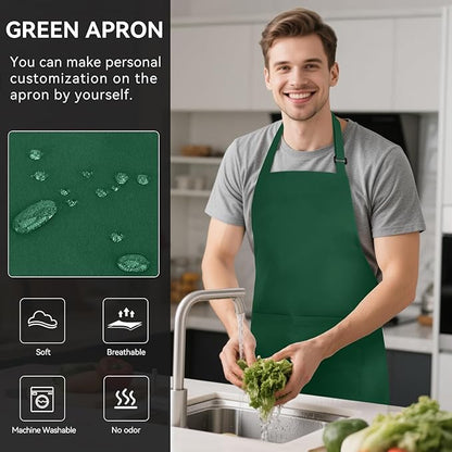 NLUS 2 Pack Kitchen Aprons with 2 Pockets for Women Men, Chef Aprons for Baking BBQ Cooking, Green
