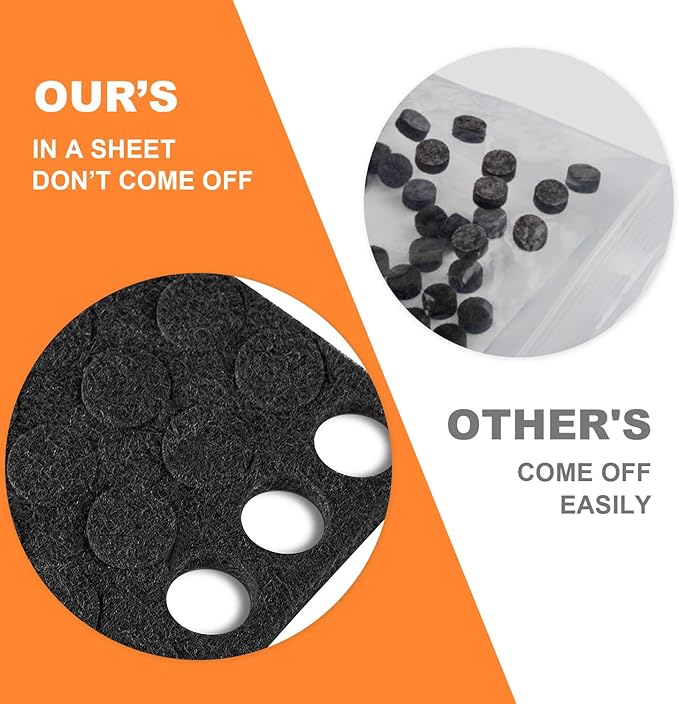 Felt Cabinet Door Bumpers-Small Felt Pads for Cabinet Doors, 3/8" Diameter 200PCS, 3mm Thick Self Adhesive Black