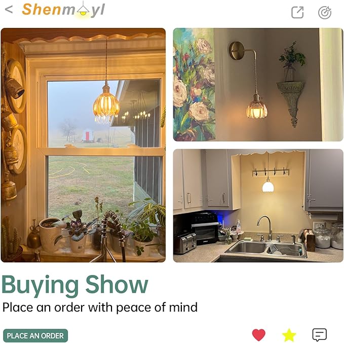 Shenmoyl Vintage Wall Sconce Wall Lamp Amber Tulip Shade Pattern Glass Adjustable Chain Retro Gold Wall Mounted Light, Wall Lamp Fixtures Decor for Bedside Bedroom Indoor Doorway