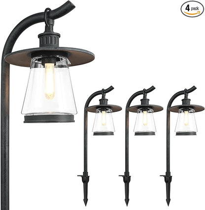 hykolity Low Voltage Landscape Path Lights, 12V-15V AC LED Outdoor Landscape Lighting with LED Bulb & Wire Connector, Zinc Aluminum Housing Pathway Lights for Yard Garden Walkway, 4 Pack, ETL Listed