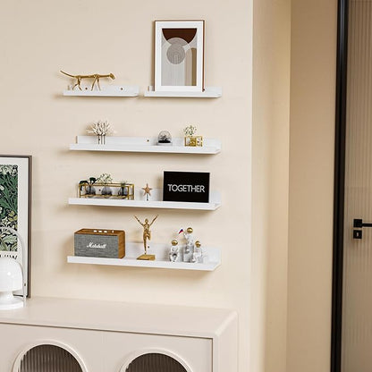 Giftgarden 24 Inch Wall Mounted Floating Shelves Set of 5, White Wood Wall Shelves for Bathroom, Bedroom, Kitchen, Living Room Storage and Decoration, Wooden Picture Ledge