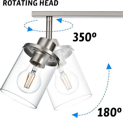 4 Lights Directional Ceiling Light Fixtures with Flexibly Rotatable Light Head Brushed Nickel Bathroom Lights Modern Complete Track Lighting Kits with Clear Glass Shade, E26 Base