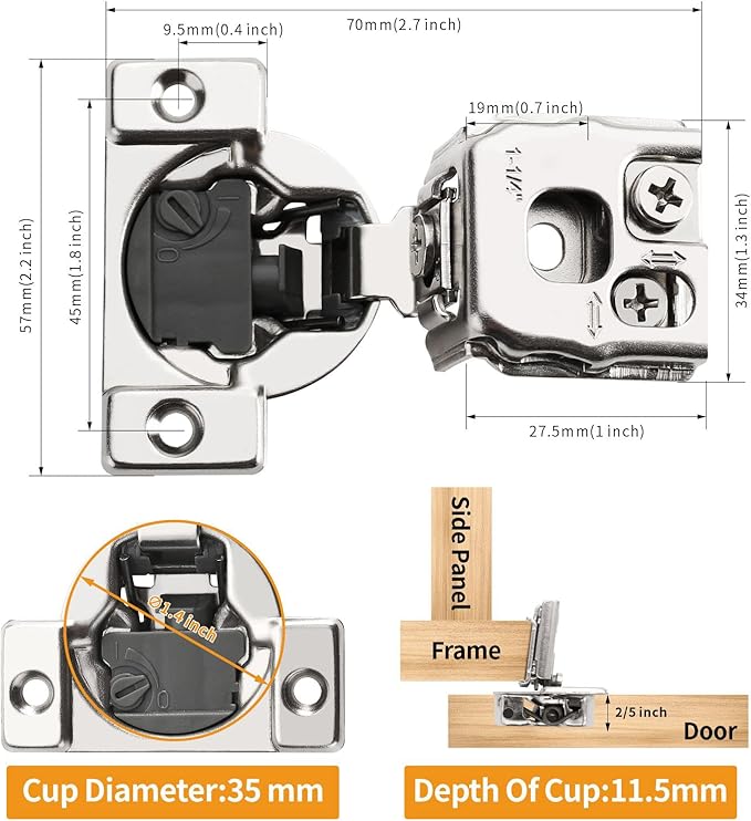 Chibery 50 Pack 1-1/4" 4D Overlay Soft Close Concealed Hinges for Face Frame Door, Control Closing Speed, Smooth Slow Self Close Hinges, Satin Nickel, 105° Open Angle Stainless Steel Cabinet Hinges