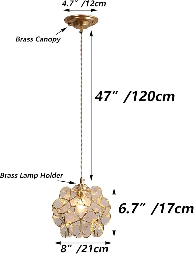 Bieye L10744 Petals Tiffany Style Stained Glass Ceiling Pendant Light with 8-inch Wide Lampshade (Clear, 8" Cherry Blossom)