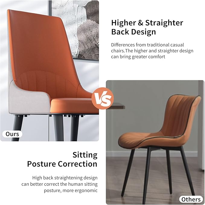 Dining Chairs Set of 2: Faux Leather Upholstered Modern Chair with Backrest - Armless Accent Chairs with Metal Legs for Kitchen Living Room Bedroom (Creamy White+Grey)