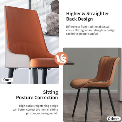 Dining Chairs Set of 2: Faux Leather Upholstered Modern Chair with Backrest - Armless Accent Chairs with Metal Legs for Kitchen Living Room Bedroom (Creamy White+Grey)