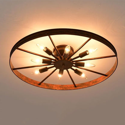 Farmhouse Ceiling Light Red Rust Metal Dining Room Flush Mount Light Fixtures, 26.8" Rustic Living Room Lighting Fixtures Ceiling, E12 Ceilings Lamp for Kitchen (8-Light)