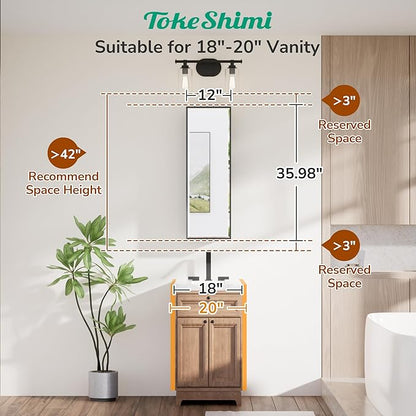 TokeShimi 12x36 Recessed Medicine Cabinet with Mirror Surface Mount, Aluminum Framed Metal Black Medicine Cabinet Mirrored, Bathroom Beveled Mirror with Storage Adjustable