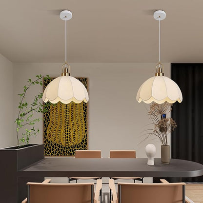 17.72" Modern Boho Pendant Light Vintage Farmhouse White Fabric Pendant Light Fixtures Modern Hand Woven Pendant Lights for Kitchen Island, Dining Room, Bedroom, Hallway, Entryway, Bar