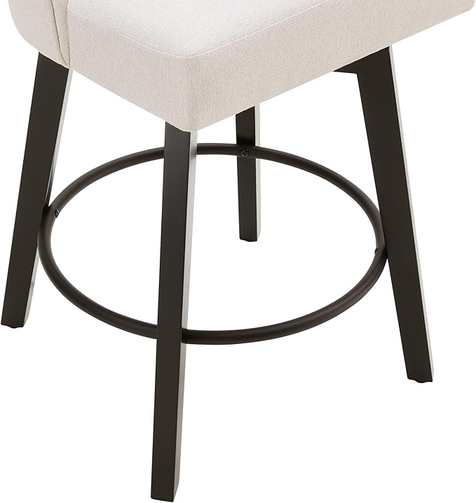 KISLOT Swivel Counter Height Bar Stools Set of 4, 26" Upholstered Fabric Barstools with Back, Thick Seat and Square Solid Wood Legs for Kitchen Island Home Bar, Beige
