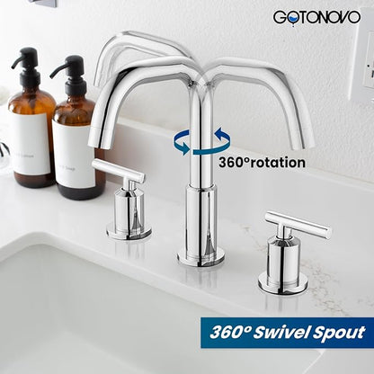 gotonovo 8 Inch Widespread Bathroom Sink Faucet 3 Hole 2 Handles Lavatory Basin with Pop Up Drain with Hot and Cold Mixer Valves Vintage Polished Chrome