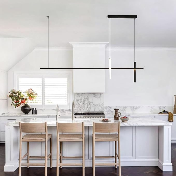 KCO Pendant Light, Modern Linear LED Island Light Fixture, Dimmable, Black, 39.4x63 inches, Kitchen Island, Living Room, Bedroom, Industrial