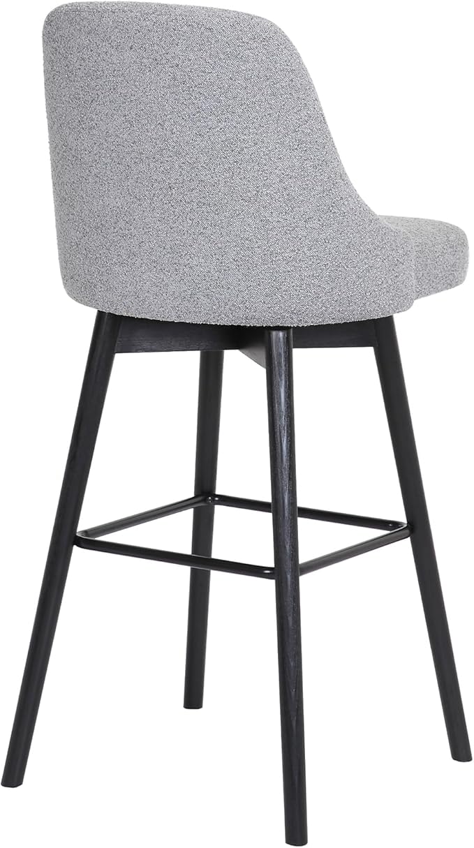 Armen Living Sicily Modern Farmhouse 30" Seat Height Swivel Black Wood Bar Stool for Kitchen Island Counter in Light Gray Fabric