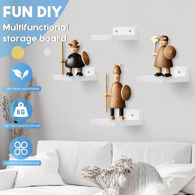 Small Floating Shelf, 4x4 Inch Display Ledges for Wall,Mini Shelves,Rustic Wood Shelf for Bedroom Living Room Bathroom Kitchen (4, Rustic White)