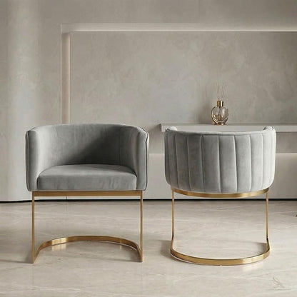 Hyfirm Gray and Gold Modern Barrel Dining Chairs Set of 2, Velvet Upholstered Accent Chairs with Curved Back for Kitchen Island, Luxury Comfort Seating Cantilever Metal Frame