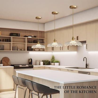 Pendant Lights, 11.8 Inch Hanging Lamp Adjustable 6.5Ft Cord Hanging Lamp Clear Flower Glass Shade Pendant Light Fixture Hanging Pendant Lights for Bedroom