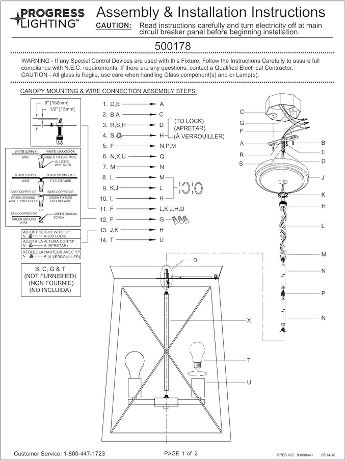 Progress Lighting P500178-143 Briarwood Collection Four-Light Hall and Foyer, Graphite
