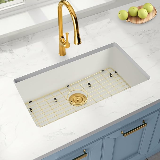 White Undermount Kitchen Sink 31 X 18 inch,Granite Composite Kitchen Sink Undermount/Drop In,Large Single Bowl Kitchen Sinks (White, 31" X 18")